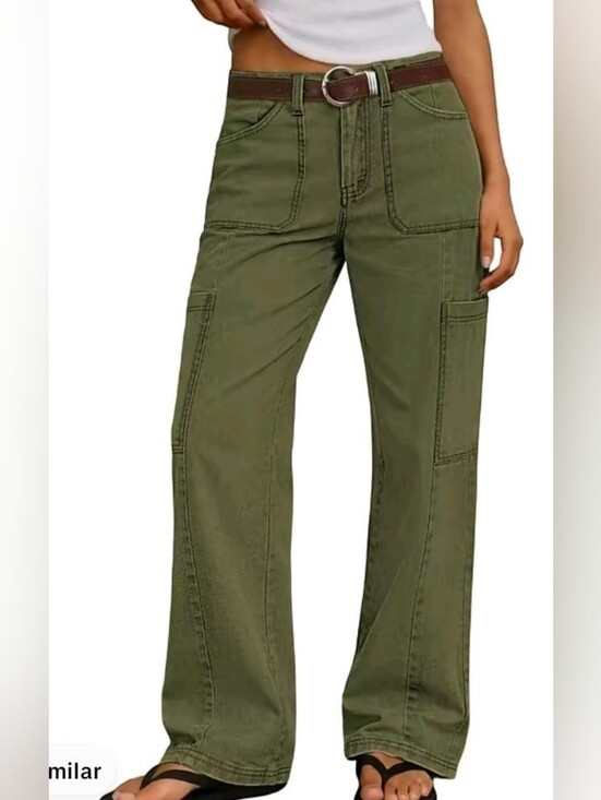 Flamingals Pants - Olive Green Utility Wide-Leg Pants